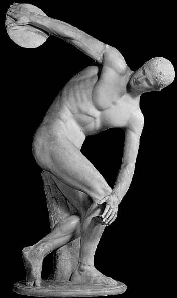 A Roman copy of Discobolos by Myron (460–450 BC). The copy is supported by a trunk to support the stone’s weight. Digital image courtesy of Brown University,