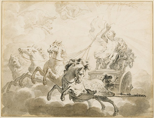 Phaethon (Helios) in the chariot of the Sun by Godfried Maes (1664-1700). 